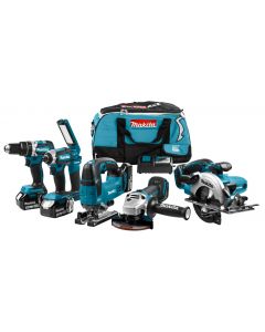 Makita DLX6082T 18 V Combiset (klop)boren, (slag)schroeven, zagen en slijpen