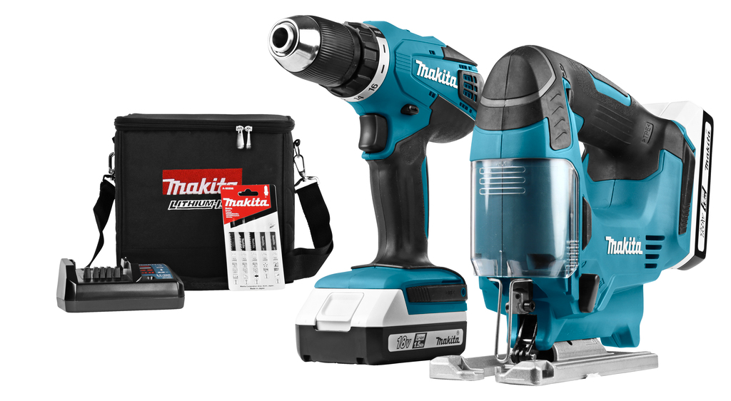 Makita DK18298X1 18V Li-Ion accu boor-/schroefmachine (DF457D) & decoupeerzaag (JV183D) combiset (2x 1,5Ah accu) in tas