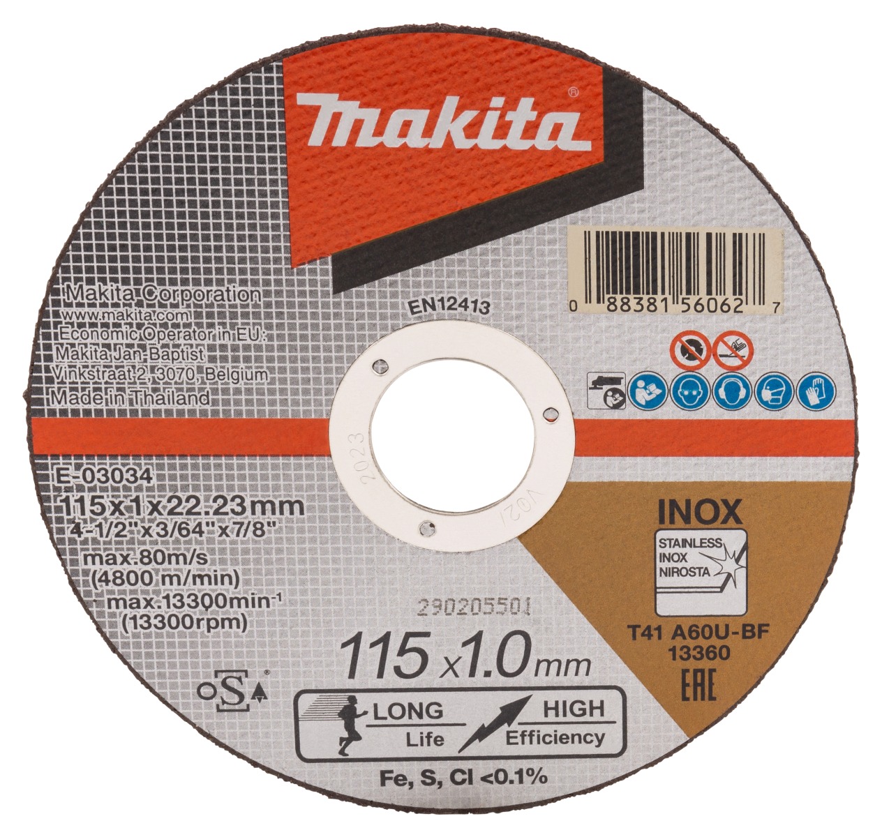 Makita E-03034-12 Doorslijpschijf 115x22,23x1,0mm RVS | Mtools