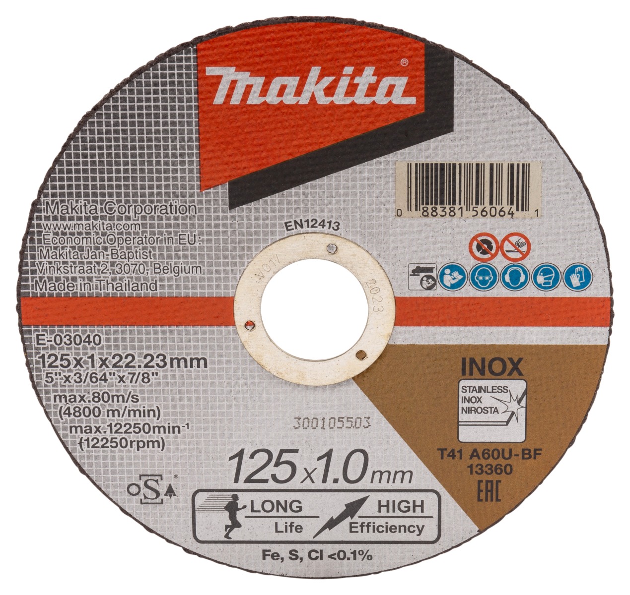 Makita E-03040-12 Doorslijpschijf 125x22,23x1,0mm RVS | Mtools