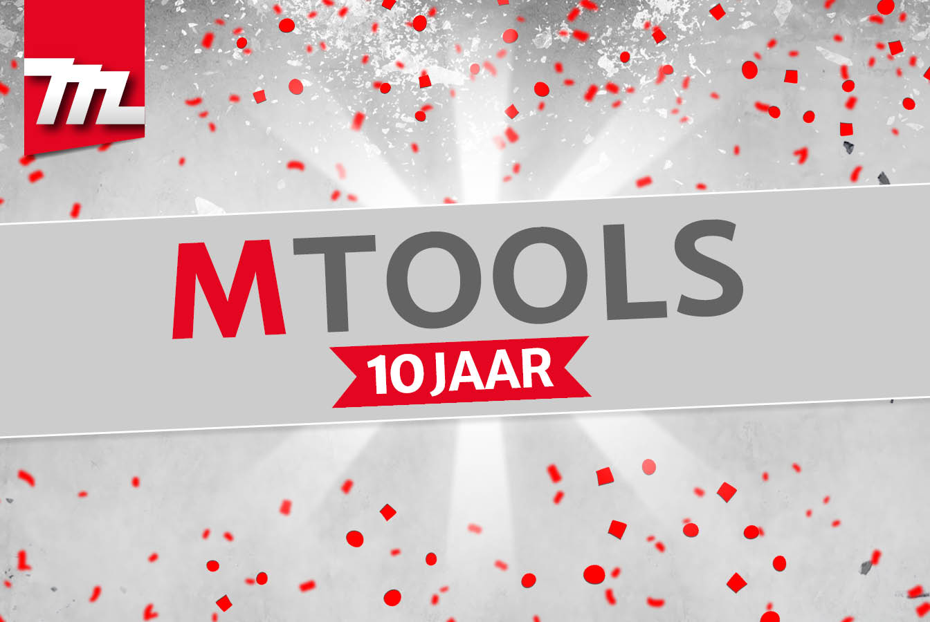 De feestelijke banner voor het 10-jarig jubileum van Mtools.