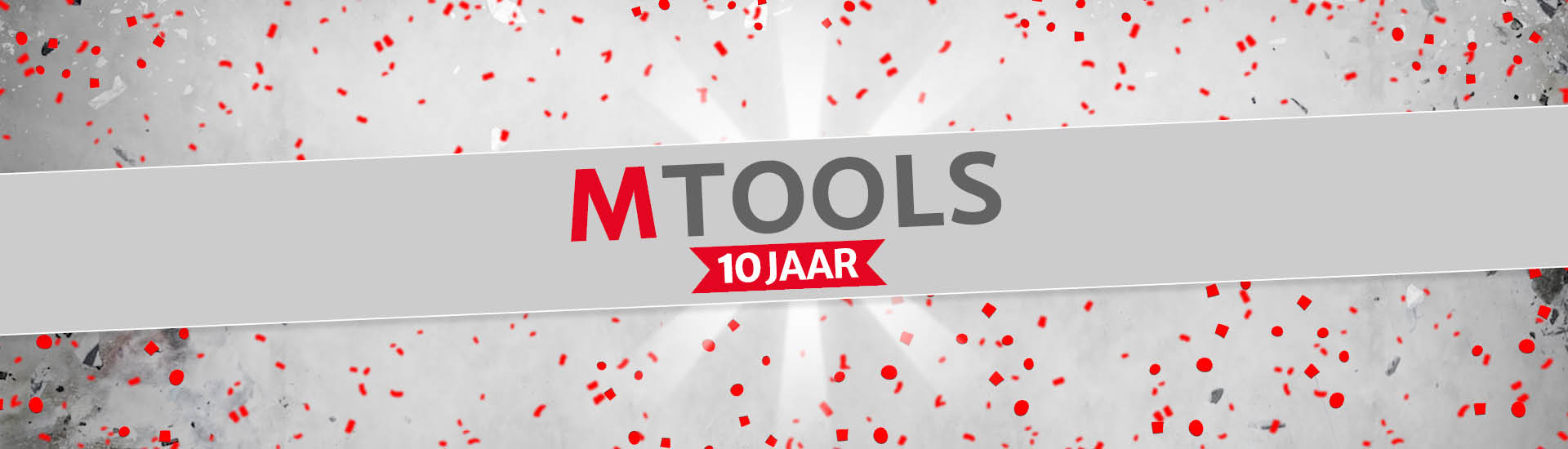 De feestelijke banner voor het 10-jarig jubileum van Mtools.